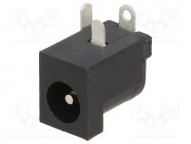 Socket, DC supply, male, 5,5/2,1mm, 5.5mm, 2.1mm, on PCBs, THT, 3A