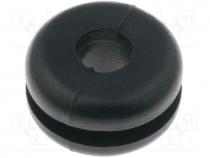 Grommet, Panel cutout diam 9mm, Hole dia 4mm, PVC, black, UL94V-2