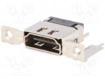 Connector  HDMI, socket, with holder, PIN 19, gold plated, SMT