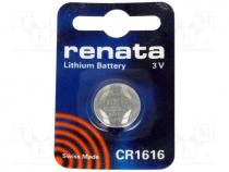 Battery  lithium, 3V, CR1616, Batt.no 1, Ø16x1.6mm, 50mAh