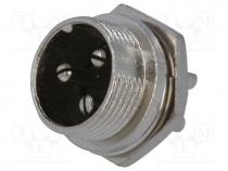 Socket, microphone, male, PIN 3, for panel mounting