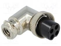 Plug, microphone, female, PIN 4, for cable, angled 90