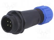 Plug, male, SP13, PIN 4, IP68, 4....6.5mm, 5A, soldering, for cable