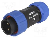Plug, male, SP21, PIN 2, IP68, 7....12mm, soldering, for cable, 500V