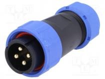 Plug, male, SP21, PIN 4, IP68, 7....12mm, soldering, for cable, 500V