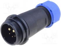 Plug, male, SP21, PIN 5(2+3), IP68, 7....12mm, soldering, for cable