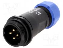 Plug, male, SP21, PIN 4, IP68, 7....12mm, soldering, for cable, 500V