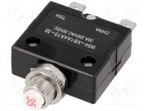 Overcurrent breaker, Urated 250VAC, 50VDC, 5A, Contacts  SPST-NC