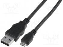 Cable, USB 2.0, USB A plug, USB B micro plug, nickel plated, 3m