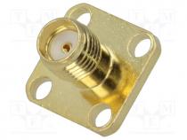 Socket, SMA, female, straight, soldering, gold plated