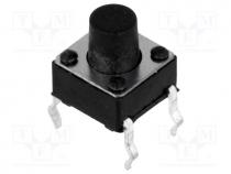 Microswitch, 1-position, SPST-NO, 0.05A/12VDC, THT, 2.5N, 6x6mm