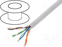 Wire, U/UTP, 5e, stranded, CCA, 4x2x26AWG, PVC, grey, 100m