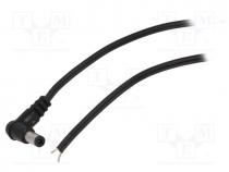 Cable, wires, DC 0,7/2,35 plug, angled, 0.5mm2, black, 1.5m