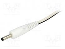 Cable, wires, DC 1,3/3,5 plug, straight, 0.5mm2, white, 1.5m