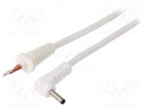 Cable, wires, DC 1,3/3,5 plug, angled, 1mm2, white, 1.5m, -20÷70C