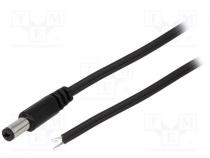 Cable, wires, DC 5,5/1,7 plug, straight, 0.5mm2, black, 1.5m