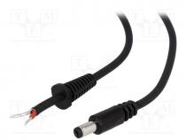 Cable, wires, DC 5,5/1,7 plug, straight, 1mm2, black, 1.5m