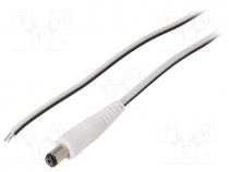 Cable, wires, DC 5,5/1,7 plug, straight, 0.5mm2, white, 1.5m