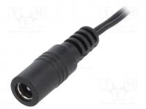 Cable, wires, DC 5,5/2,1 socket, straight, 0.5mm2, black, 0.25m