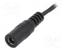 Cable, wires, DC 5,5/2,1 socket, straight, 0.5mm2, black, 1.5m