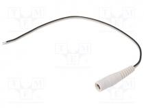 Cable, wires, DC 5,5/2,1 socket, straight, 0.5mm2, black, 0.2m