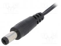 Cable, wires, DC 5,5/2,1 plug, straight, 0.5mm2, black, 0.25m
