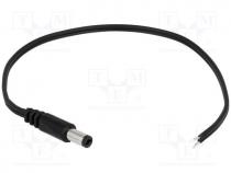 Cable, wires, DC 5,5/2,1 plug, straight, 0.5mm2, black, 1.5m