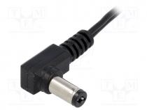 Cable, wires, DC 5,5/2,1 plug, angled, 0.5mm2, black, 0.25m