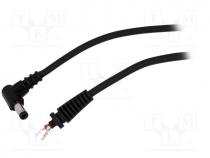 Cable, wires, DC 5,5/2,1 plug, angled, 1mm2, black, 1.5m, -20....70C
