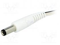 Cable, wires, DC 5,5/2,1 plug, straight, 0.5mm2, white, 3m