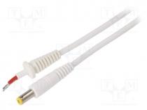 Cable, wires, DC 5,5/2,1 plug, straight, 1mm2, white, 1.5m