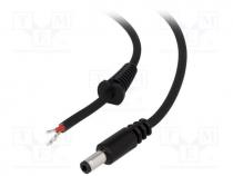 Cable, wires, DC 5,5/2,5 plug, straight, 1mm2, black, 1.5m