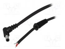 Cable, wires, DC 5,5/2,5 plug, angled, 1mm2, black, 1.5m, -20....70C