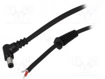 Cable, wires, DC 5,5/2,5 plug, angled, 1mm2, black, 2.5m, -20÷70C