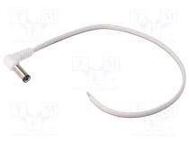 Cable, wires, DC 5,5/2,5 plug, angled, 0.5mm2, white, 1.5m