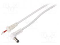 Cable, wires, DC 5,5/2,5 plug, angled, 1mm2, white, 1.5m, -20....70C