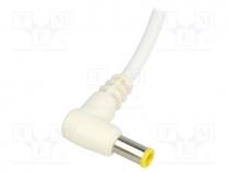 Cable, wires, DC 5,5/3,0CP plug, angled, 1mm2, white, 1.5m