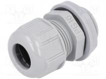 Cable gland, PG16, IP68, Mat  polyamide, dark grey, UL94V-2