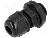 Cable gland, PG7, IP68, Mat  polyamide, black, UL94V-2, Gasket  NBR