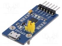 Module  USB, 3.3....5.5VDC, IC  CP2102, Interface  UART