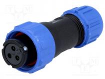 Plug, female, SP13, PIN 3, IP68, 4....6.5mm, 13A, soldering, for cable