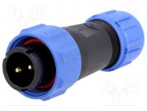 Plug, male, SP13, PIN 2, IP68, 4....6.5mm, 13A, soldering, for cable