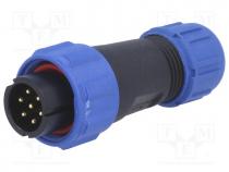 Plug, male, SP13, PIN 7, IP68, 4....6.5mm, 5A, soldering, for cable