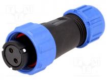 Plug, female, SP13, PIN 2, IP68, 4....6.5mm, 13A, soldering, for cable