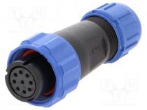 Plug, female, SP13, PIN 9, IP68, 4....6.5mm, 3A, soldering, for cable