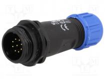 Plug, male, SP13, PIN 9, IP68, 4....6.5mm, 3A, soldering, for cable