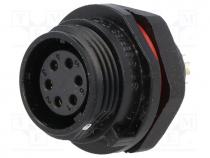 Socket, female, SP13, PIN 6, IP68, 5A, soldering, 125V, 0.75mm2