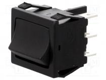 ROCKER, 3-position, DP3T, ON-OFF-ON, 10A/250VAC, 10A/28VDC, black