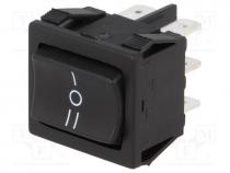 ROCKER, 3-position, DP3T, ON-OFF-ON, 10A/250VAC, 10A/28VDC, black