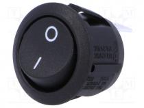 ROCKER, 1-position, SPST, OFF-(ON), 10A/250VAC, black, none, 50m